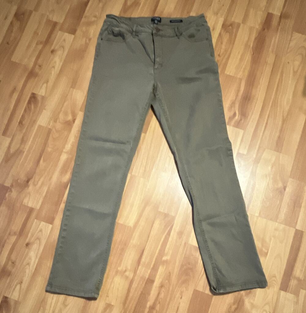 Jones New York Women's Straight Leg Pants Solid Brown Flat Front Button Zip